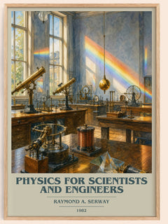 Physics for scientists and engineers book cover book poster by Raymond A. Serway – framed literary art print