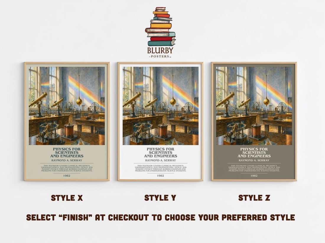 Physics for scientists and engineers bookish print in frame leaning in hallway – non fiction wall art (mockup)