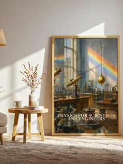 Physics for scientists and engineers watercolour print in frame leaning in hallway – non fiction wall art