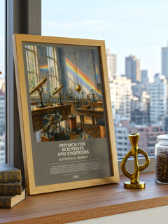 Physics for scientists and engineers bookish print framed by window – literary home decor