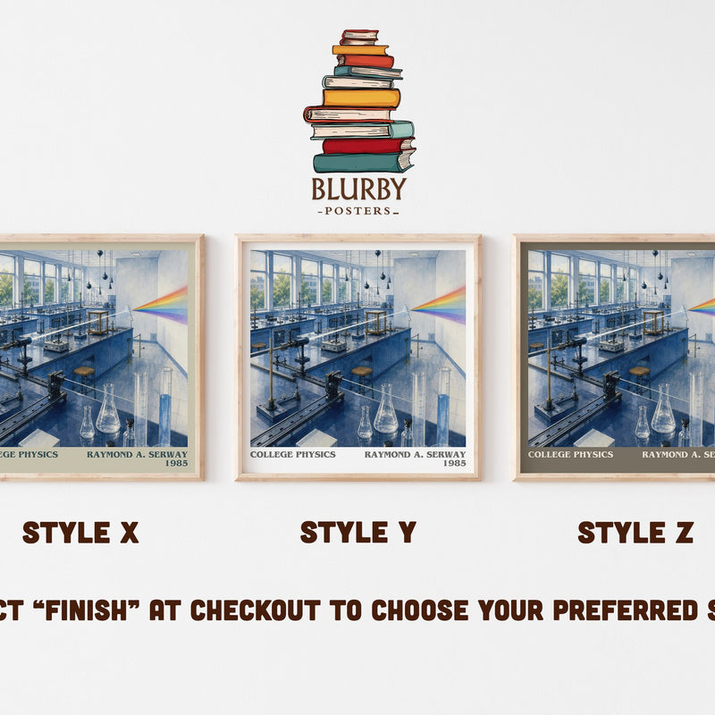 College physics literary print in frame leaning in hallway – non fiction wall art