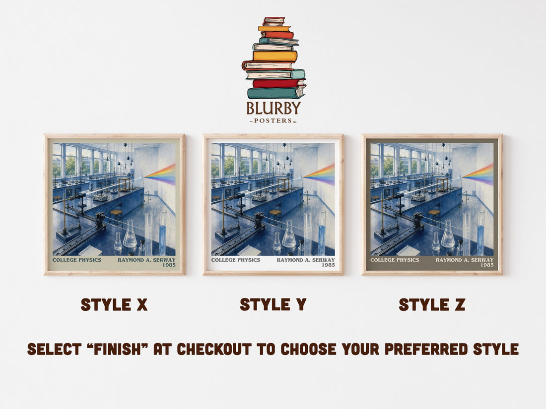 College physics literary print in frame leaning in hallway – non fiction wall art (mockup)