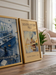 College physics watercolour print framed by window – literary home decor