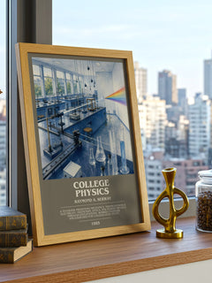 College physics bookish print framed by window – literary home decor