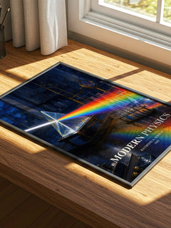 Modern Physics watercolour book poster framed on wall – non fiction wall art