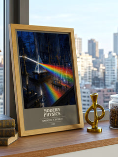Modern Physics book cover print framed by window – literary home decor