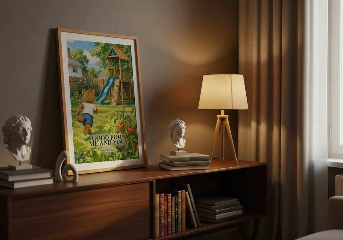 Good for Me and You watercolour print on bookshelf – Mercer Mayer fan gift