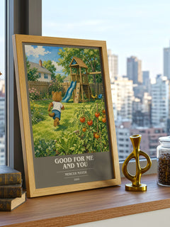 Good for Me and You book cover print framed by window – literary home decor