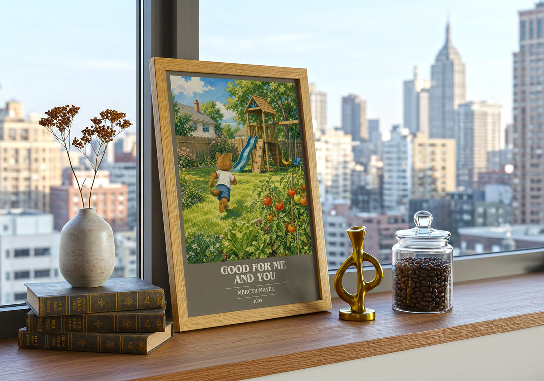 Good for Me and You book cover print framed by window – literary home decor
