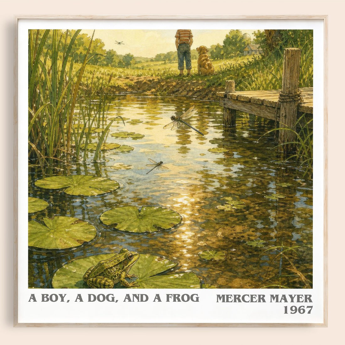 A Boy, a Dog, and a Frog literary book poster by Mercer Mayer – framed literary art print
