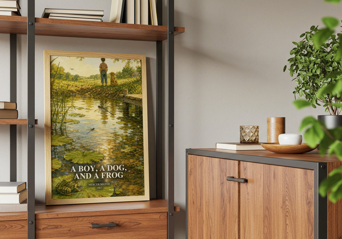 A Boy, a Dog, and a Frog book watercolour illustration paper finish options – matte satin gloss
