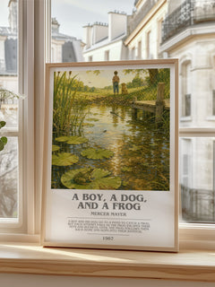 A Boy, a Dog, and a Frog bookish poster colour and style options – Mercer Mayer book art
