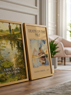 A Boy, a Dog, and a Frog watercolour print framed by window – literary home decor