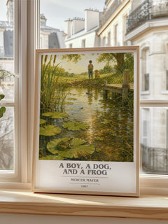 A Boy, a Dog, and a Frog book cover poster colour and style options – Mercer Mayer book art