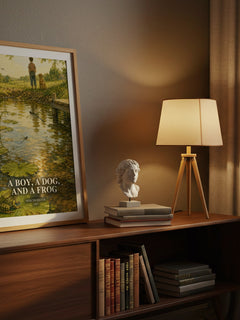 A Boy, a Dog, and a Frog watercolour print on bookshelf – Mercer Mayer fan gift