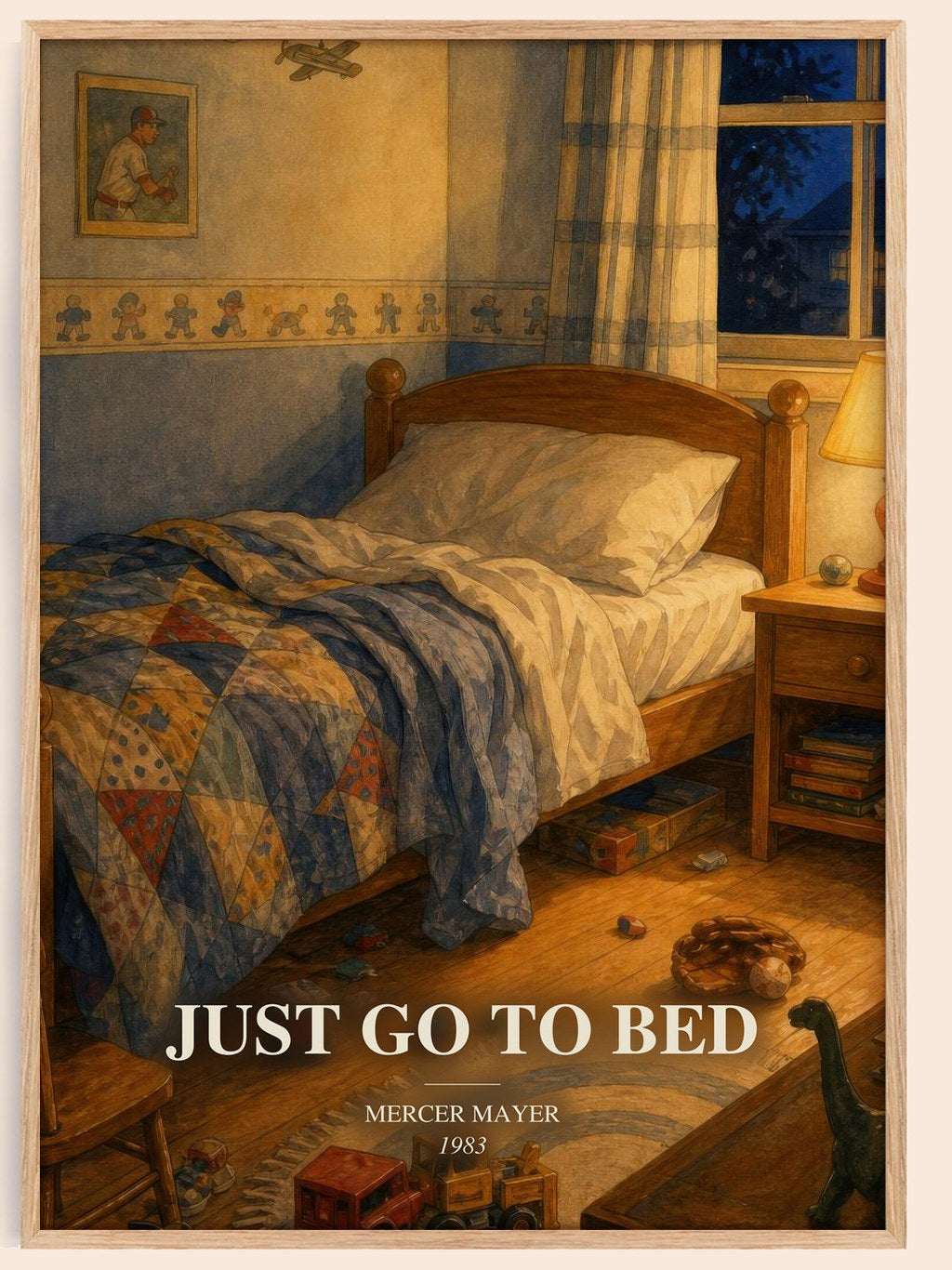 Just Go to Bed watercolour book poster by Mercer Mayer – framed literary art print