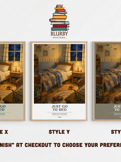 Just Go to Bed book cover print in frame leaning in hallway – childrens wall art