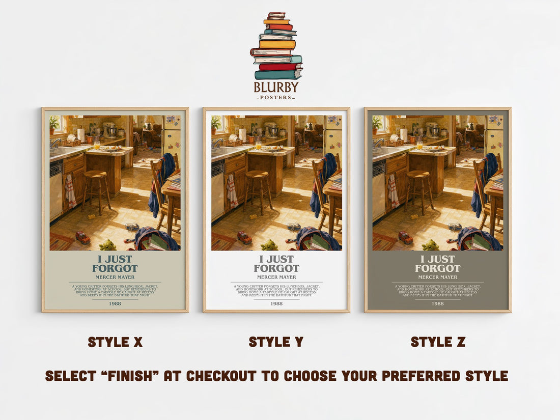 I Just Forgot bookish print in frame leaning in hallway – childrens wall art (mockup)