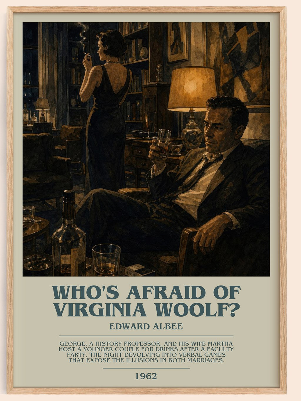 Who's Afraid of Virginia Woolf? bookish book poster by Edward Albee – framed literary art print