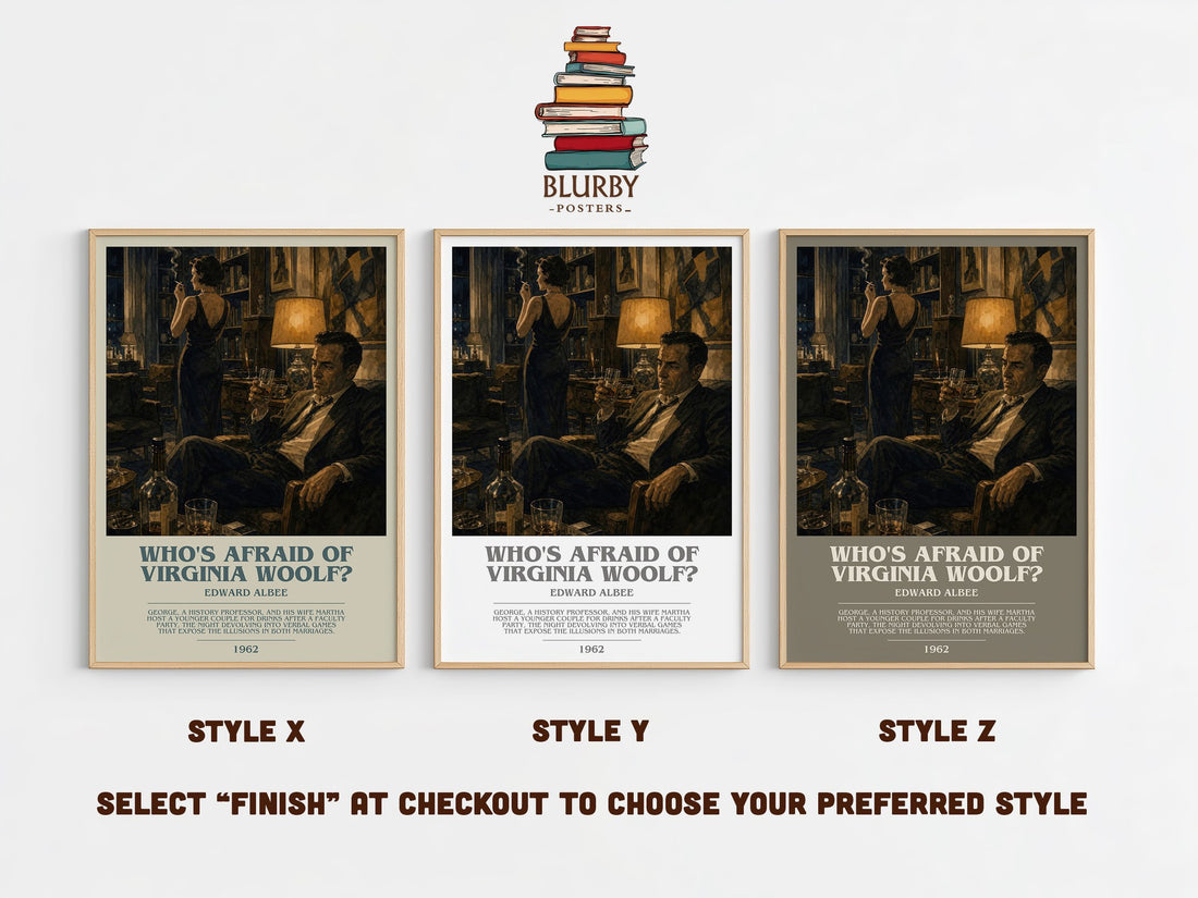 Who's Afraid of Virginia Woolf? bookish print in frame leaning in hallway – literary fiction wall art (mockup)