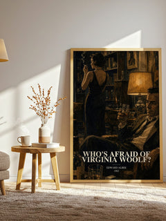 Who's Afraid of Virginia Woolf? watercolour print in frame leaning in hallway – literary fiction wall art