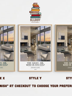 The goat, or, Who is Sylvia? book cover print in frame leaning in hallway – contemporary fiction wall art