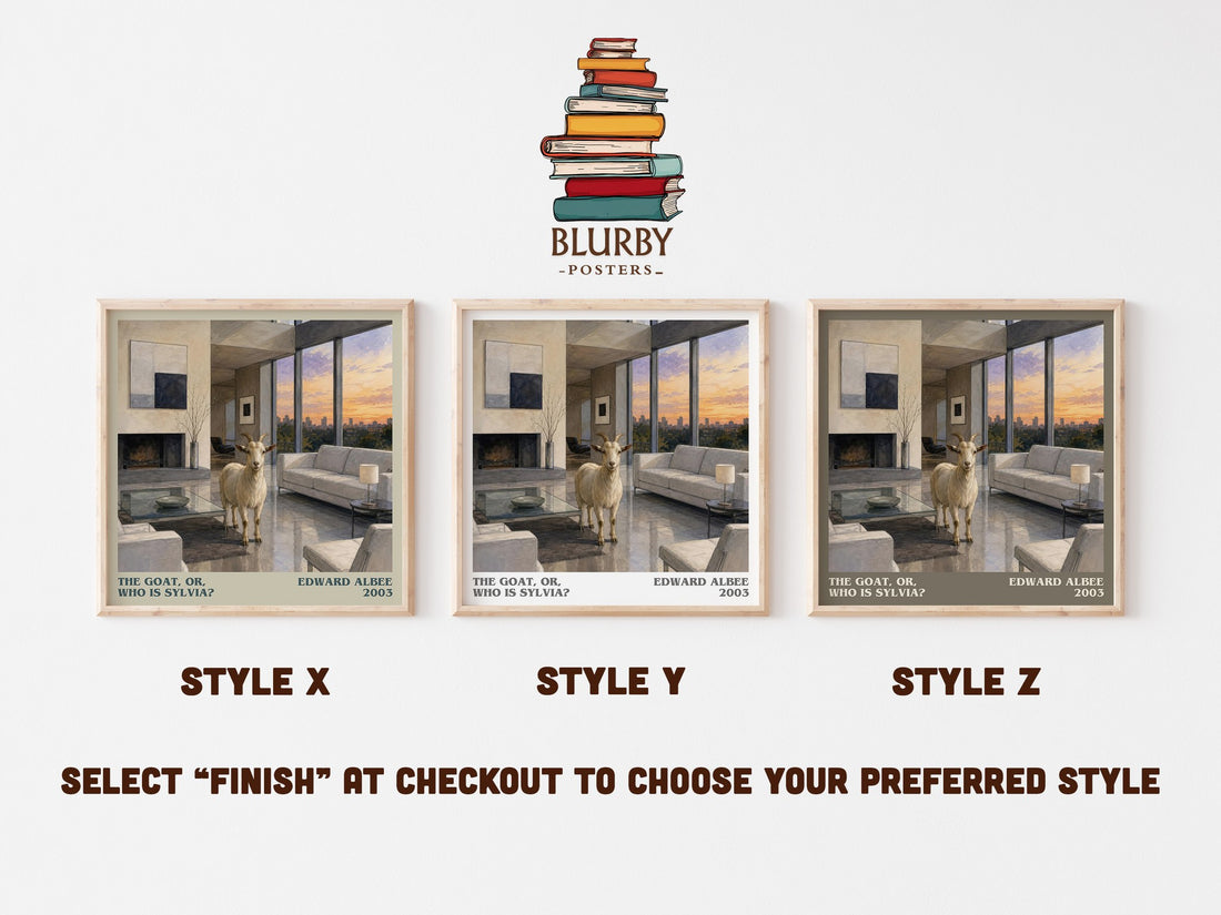 The goat, or, Who is Sylvia? literary print in frame leaning in hallway – contemporary fiction wall art (mockup)
