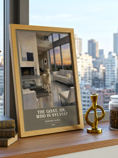 The goat, or, Who is Sylvia? book cover print framed by window – literary home decor