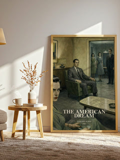 The American dream watercolour print in frame leaning in hallway – literary fiction wall art