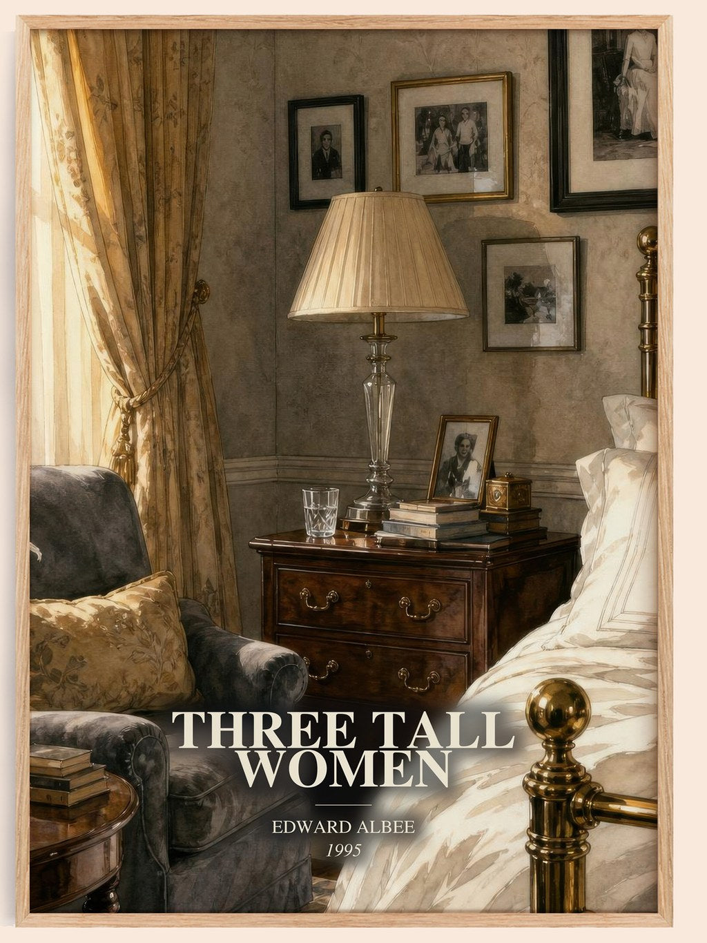 Three tall women watercolour book poster by Edward Albee – framed literary art print