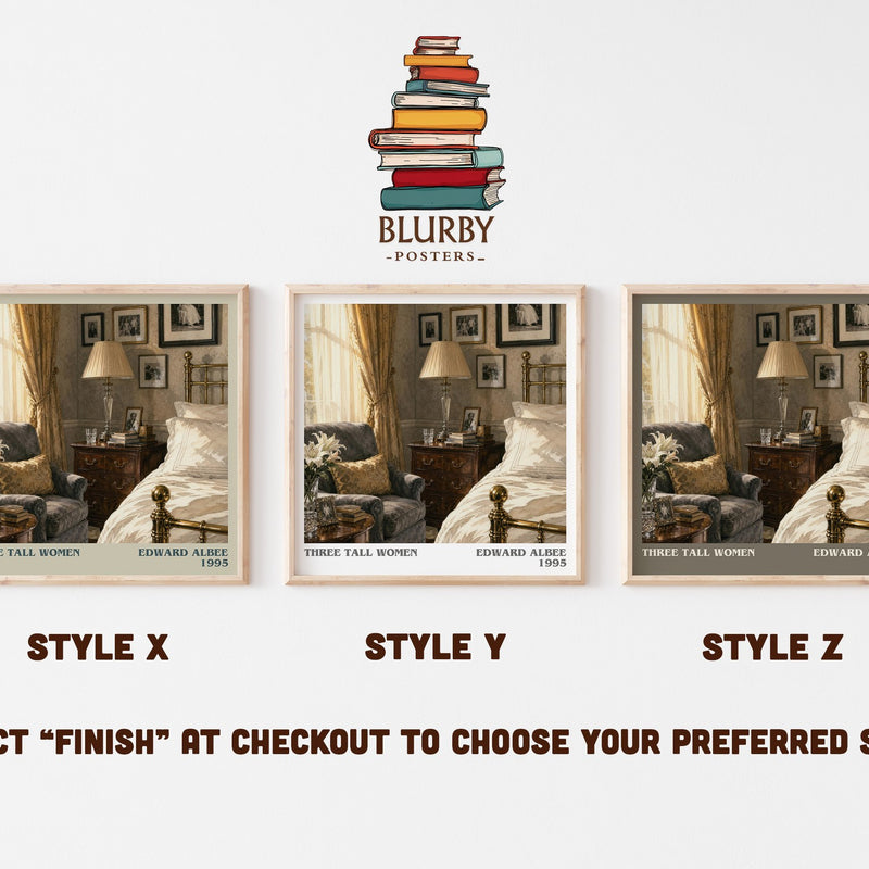 Three tall women literary print in frame leaning in hallway – literary fiction wall art