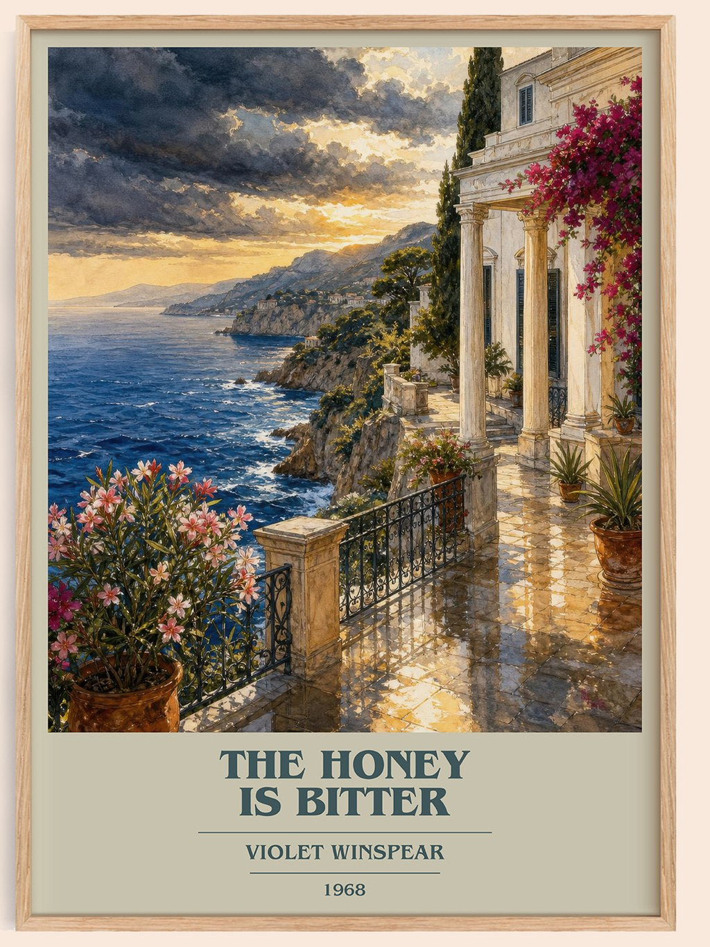 The Honey is Bitter book cover book poster by Violet Winspear – framed literary art print
