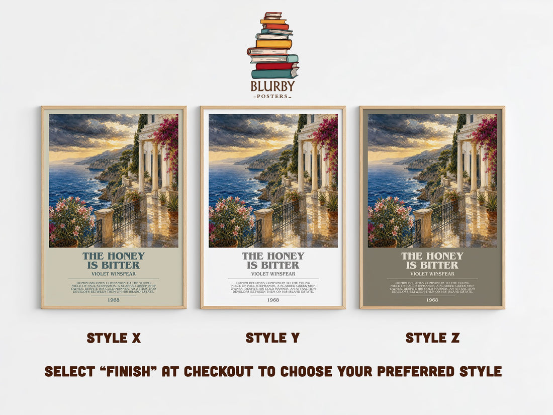 The Honey is Bitter bookish print in frame leaning in hallway – romance wall art (mockup)