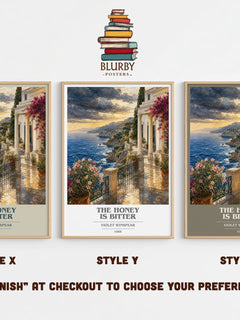 The Honey is Bitter book cover print in frame leaning in hallway – romance wall art