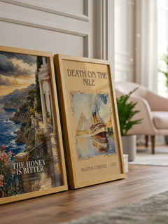 The Honey is Bitter watercolour print framed by window – literary home decor