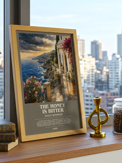 The Honey is Bitter bookish print framed by window – literary home decor