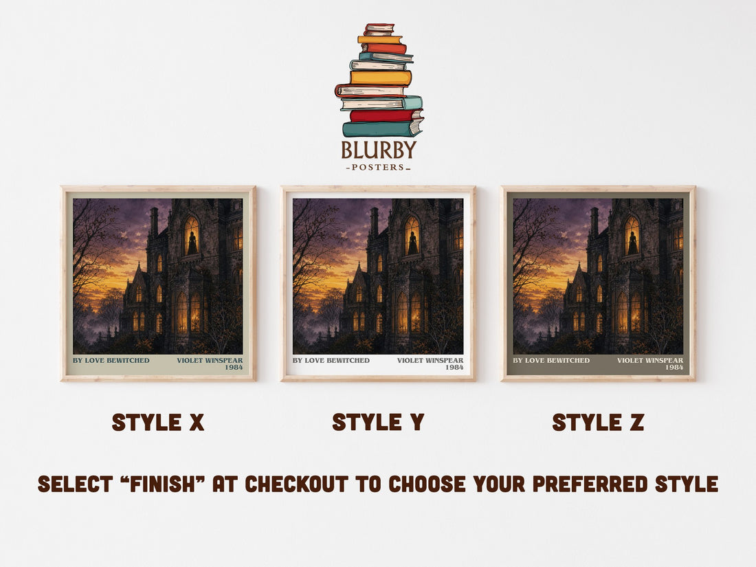 By Love Bewitched literary print in frame leaning in hallway – romance wall art (mockup)
