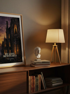 By Love Bewitched watercolour print on bookshelf – Violet Winspear fan gift