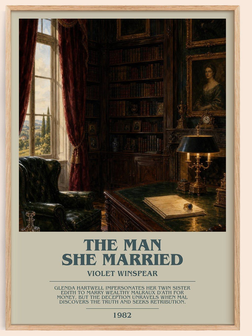 The Man She Married bookish book poster by Violet Winspear – framed literary art print