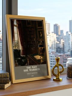 The Man She Married book cover print framed by window – literary home decor
