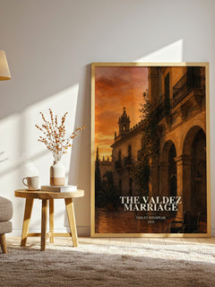 The Valdez Marriage watercolour print in frame leaning in hallway – romance wall art