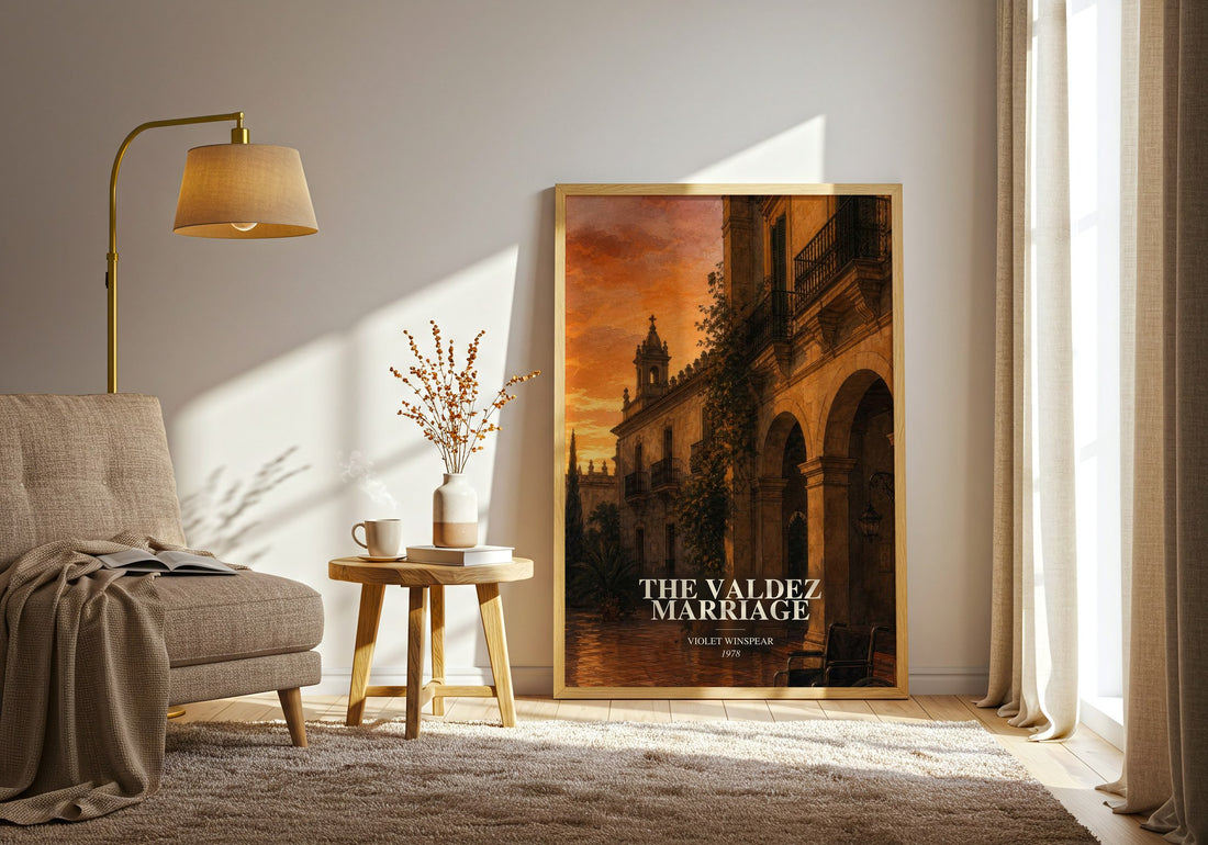 The Valdez Marriage watercolour print in frame leaning in hallway – romance wall art