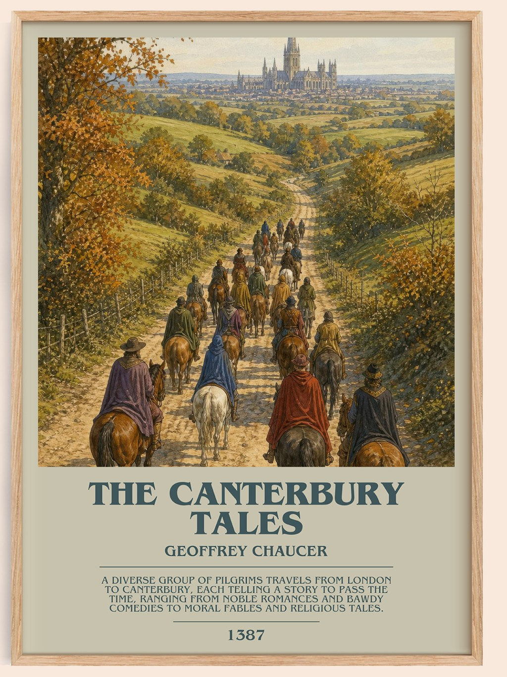 The Canterbury Tales bookish book poster by Geoffrey Chaucer – framed literary art print