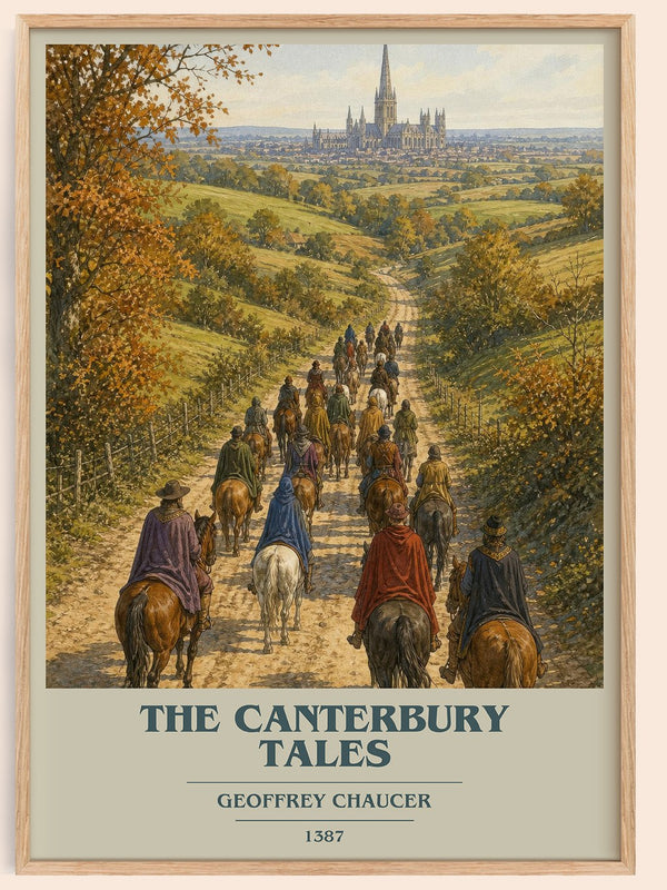 The Canterbury Tales book cover book poster by Geoffrey Chaucer – framed literary art print
