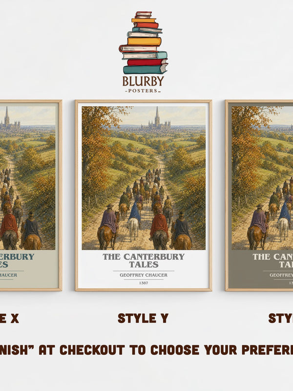 The Canterbury Tales book cover print in frame leaning in hallway – classic literature wall art