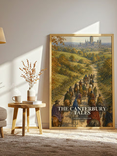 The Canterbury Tales watercolour print in frame leaning in hallway – classic literature wall art