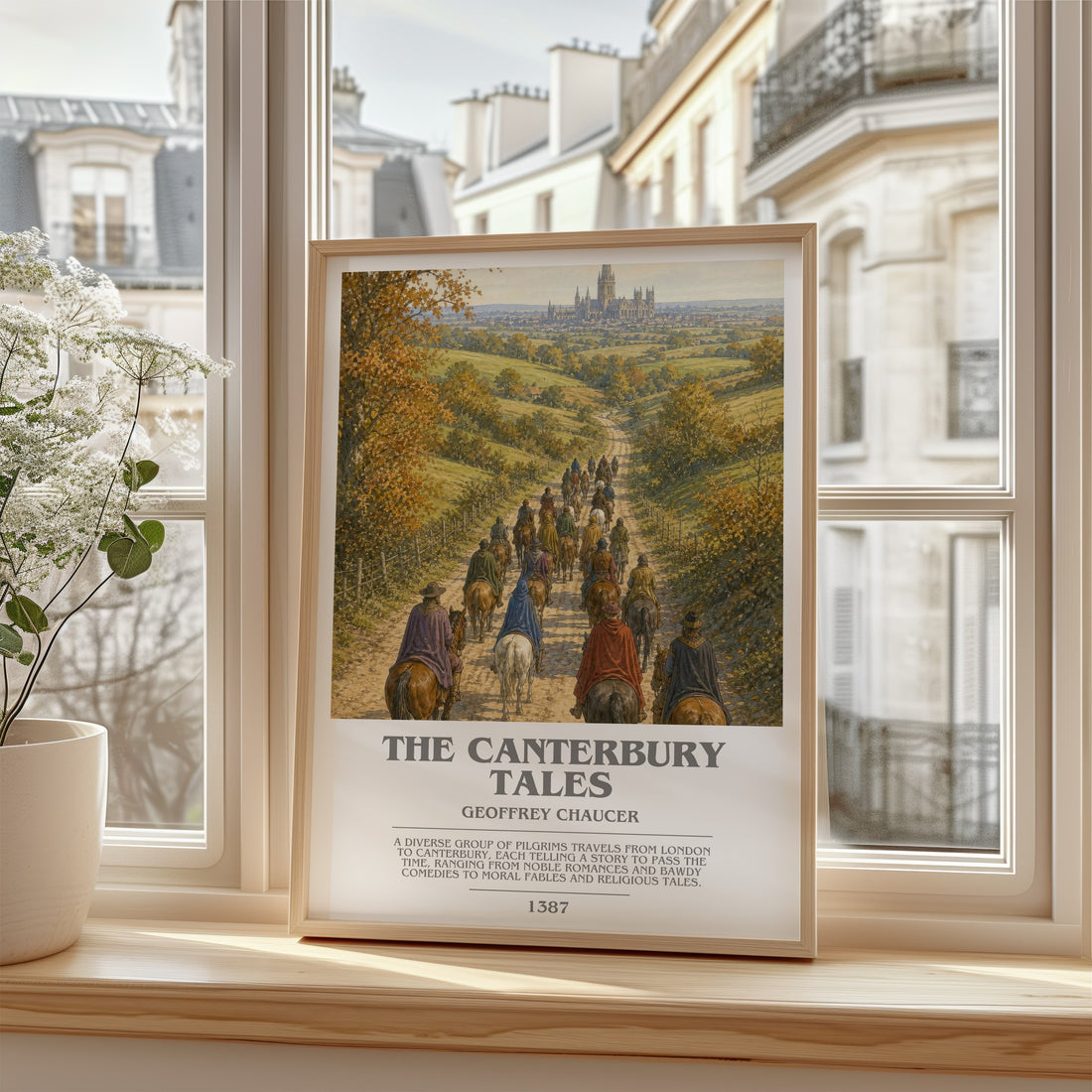 The Canterbury Tales bookish poster colour and style options – Geoffrey Chaucer book art