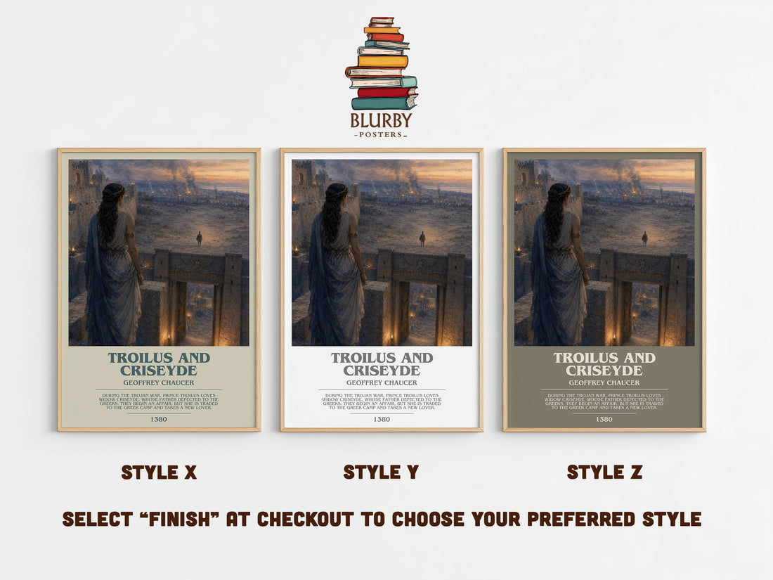 Troilus and Criseyde bookish print in frame leaning in hallway – poetry wall art (mockup)