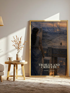 Troilus and Criseyde watercolour print in frame leaning in hallway – poetry wall art