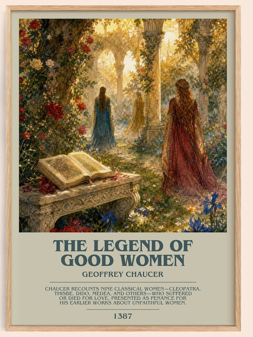 The legend of good women bookish book poster by Geoffrey Chaucer – framed literary art print